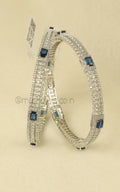 Minimalist Silver Polish Sapphire Blue Diamond Bangles