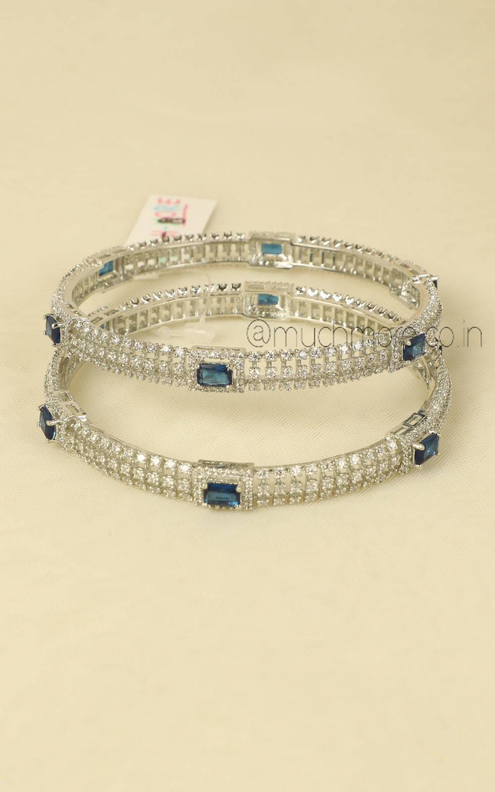 Minimalist Silver Polish Sapphire Blue Diamond Bangles