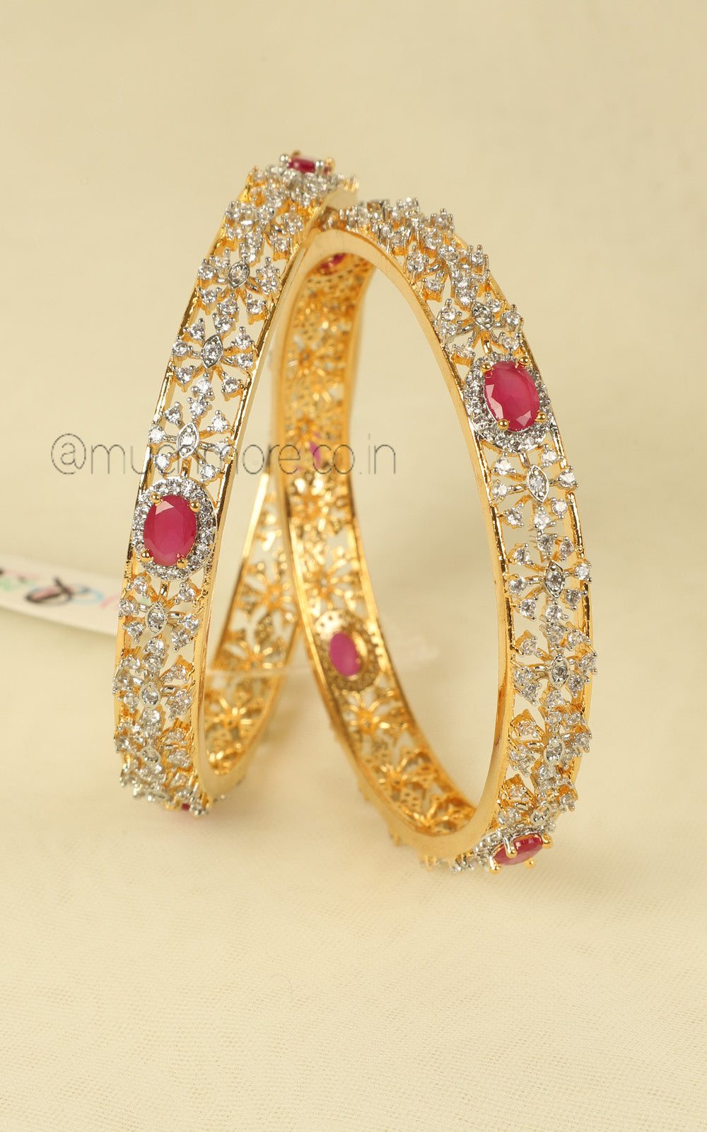 Gold Polish Lightweight Daily Wear Ruby Color Bangles
