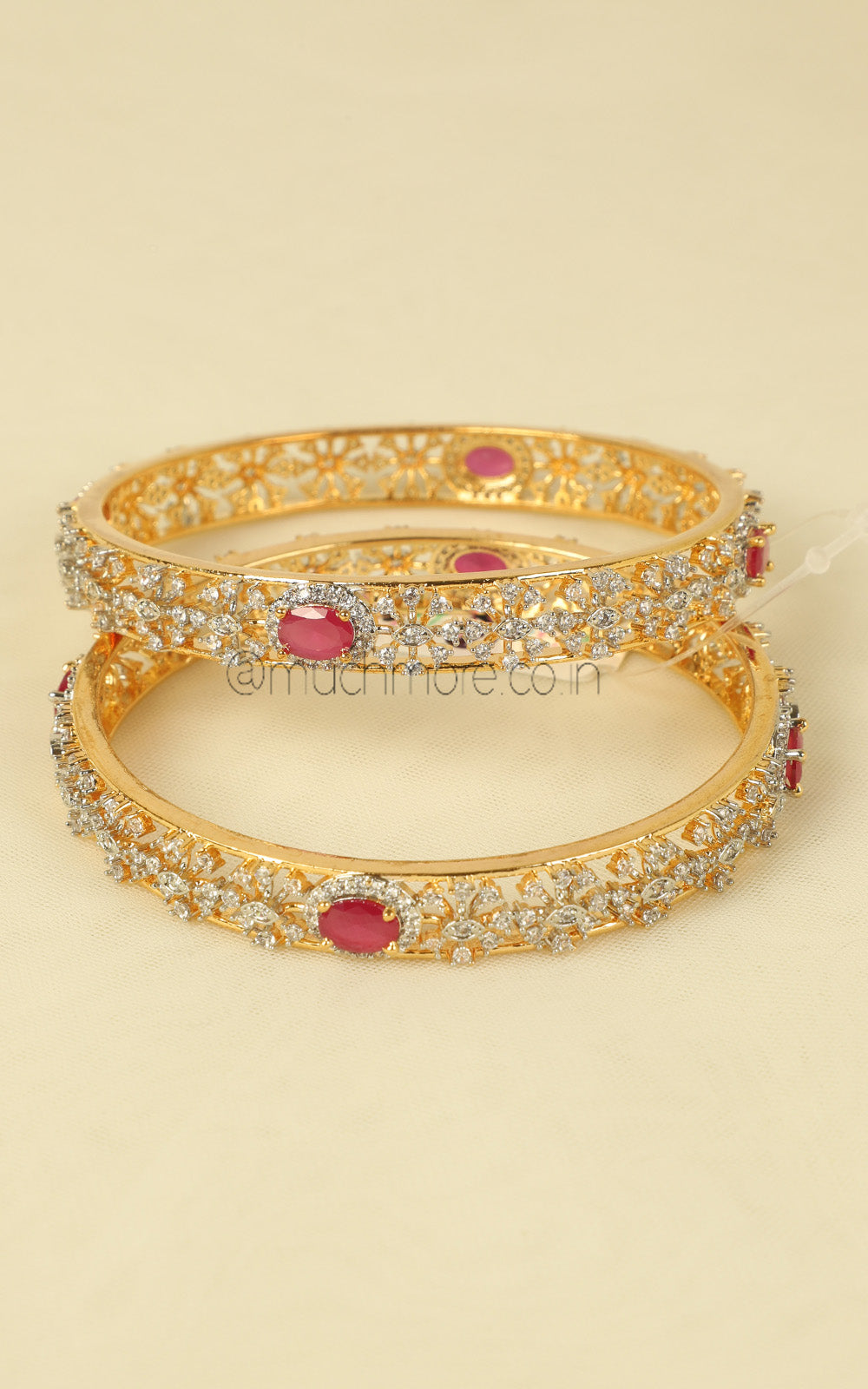 Gold Polish Lightweight Daily Wear Ruby Color Bangles