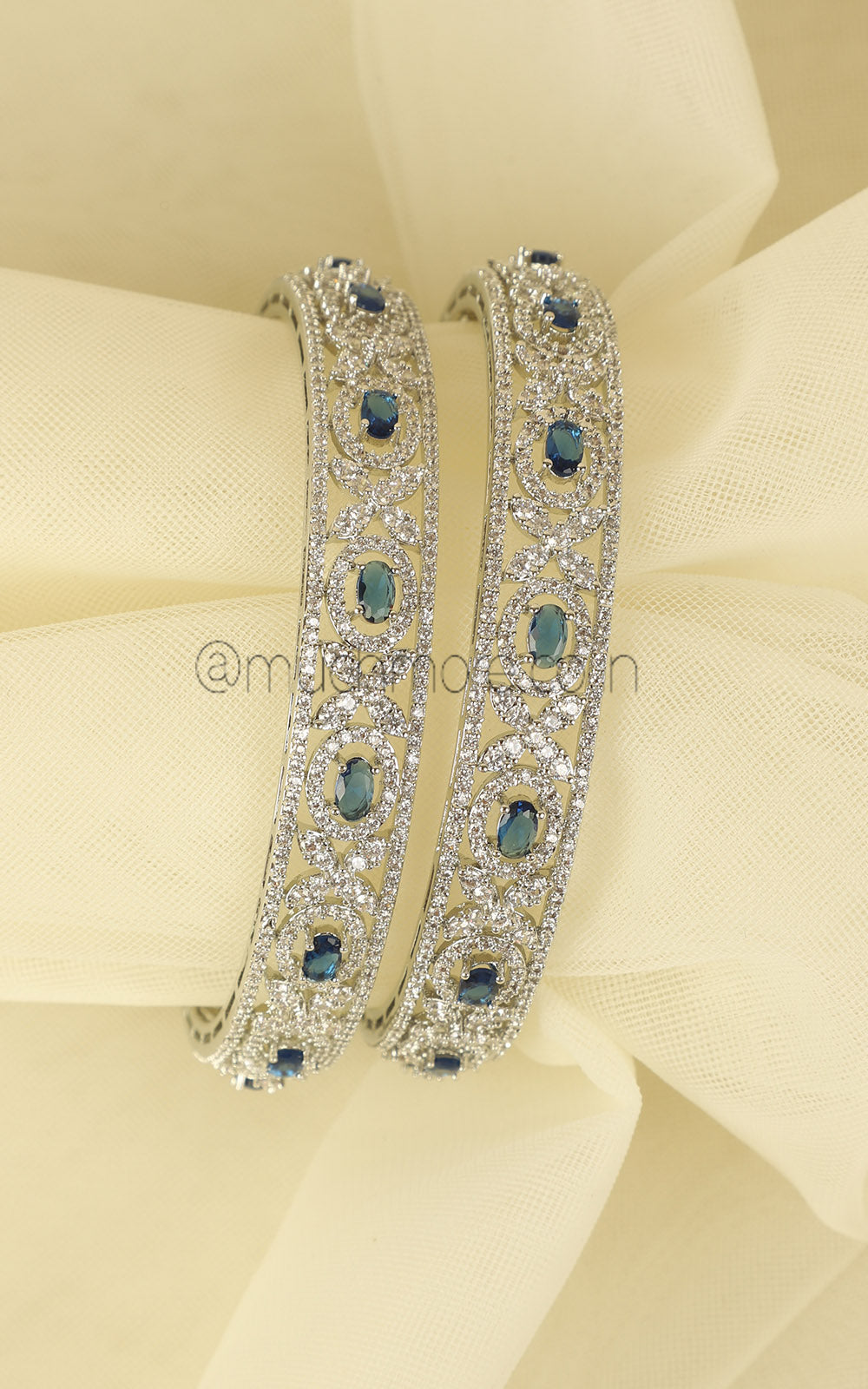 Shop Silver And Blue Stunning Diamond Women Bangles