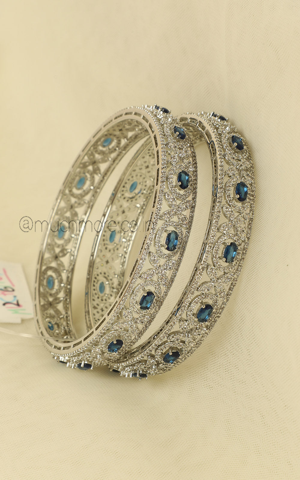 Shop Silver And Blue Stunning Diamond Women Bangles
