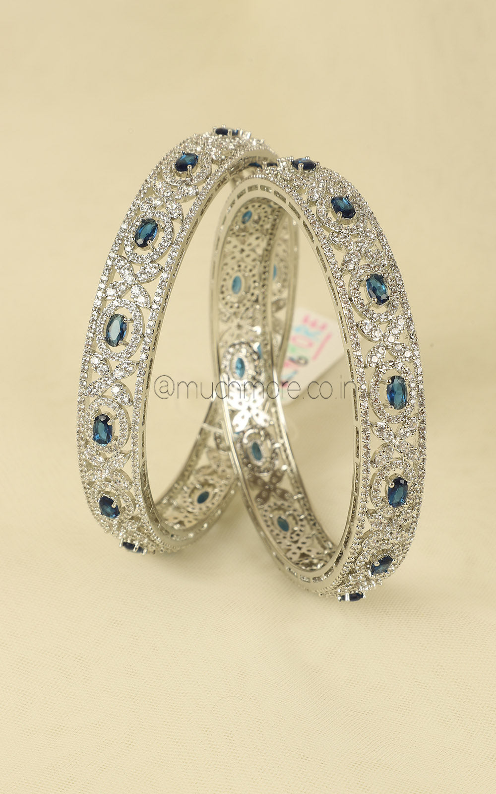 Shop Silver And Blue Stunning Diamond Women Bangles