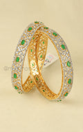 Gold Polish Emerald Green Bangles In AD For Office Going Women