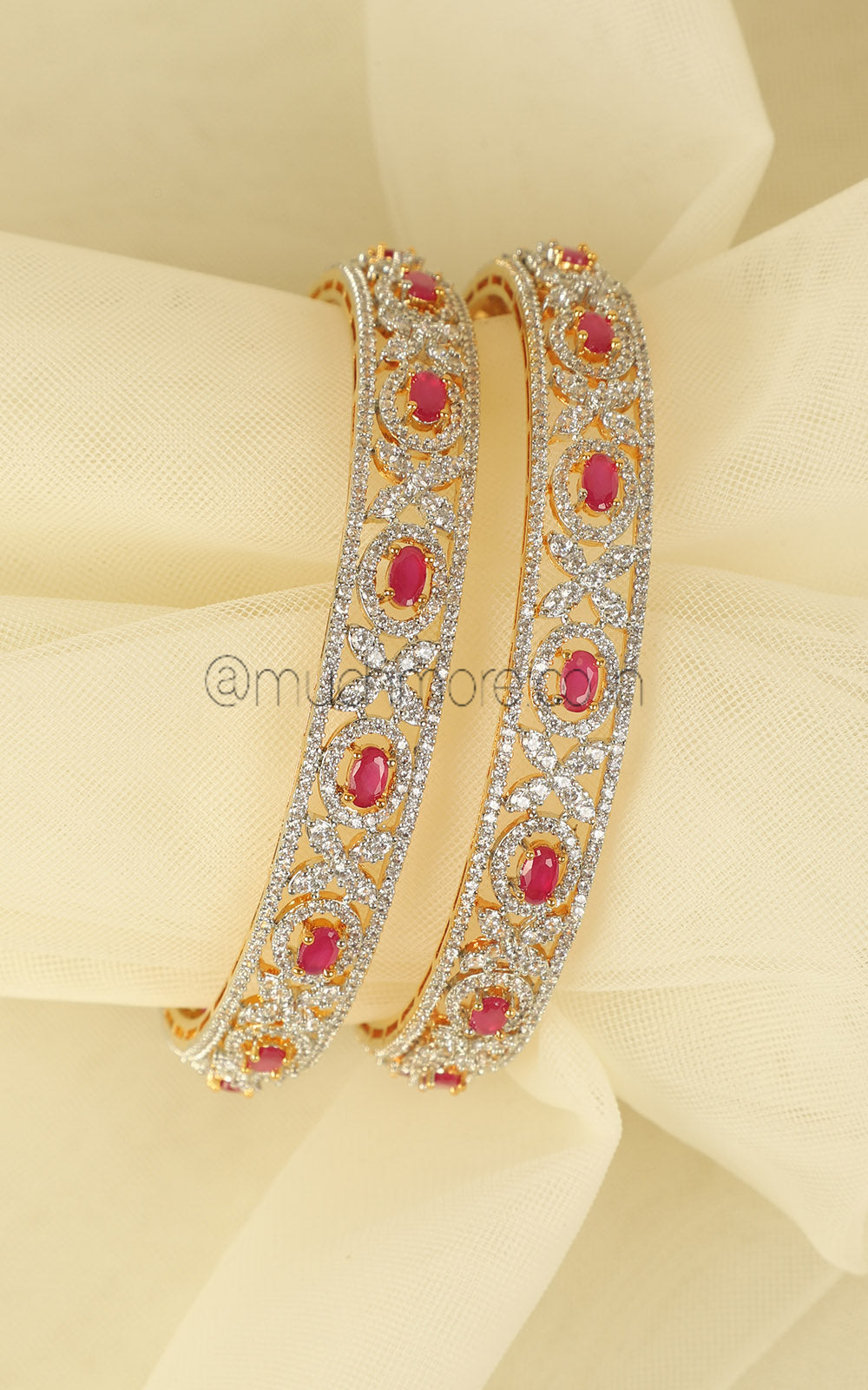 Gold Polish Ruby Finish Artificial Diamond Bangles Online