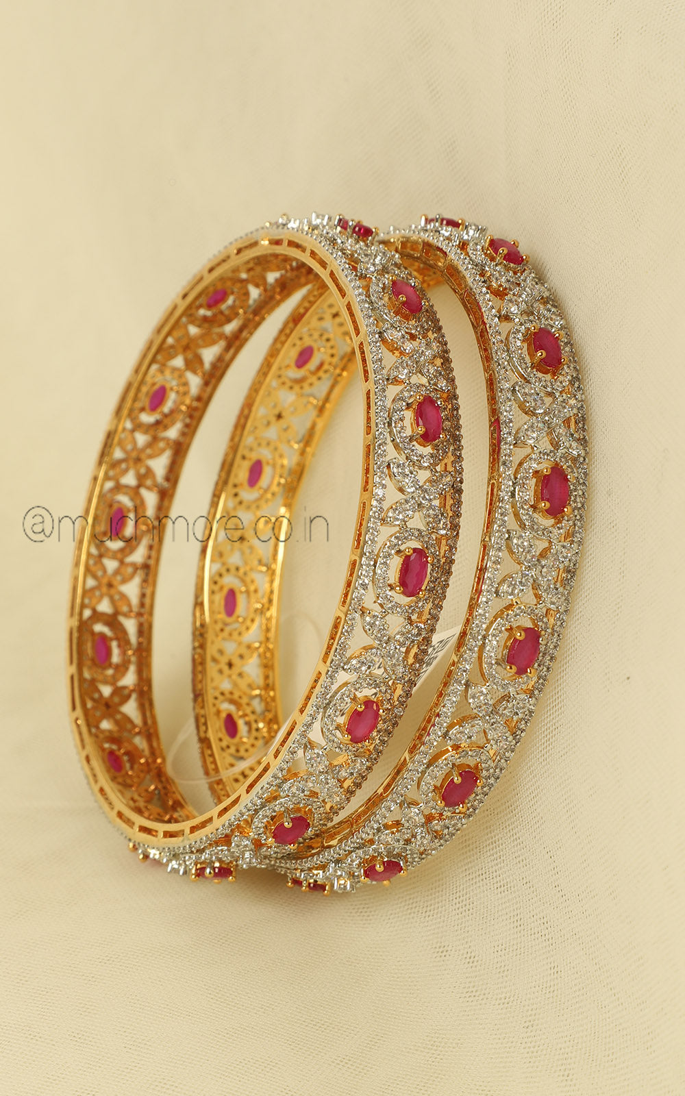Gold Polish Ruby Finish Artificial Diamond Bangles Online
