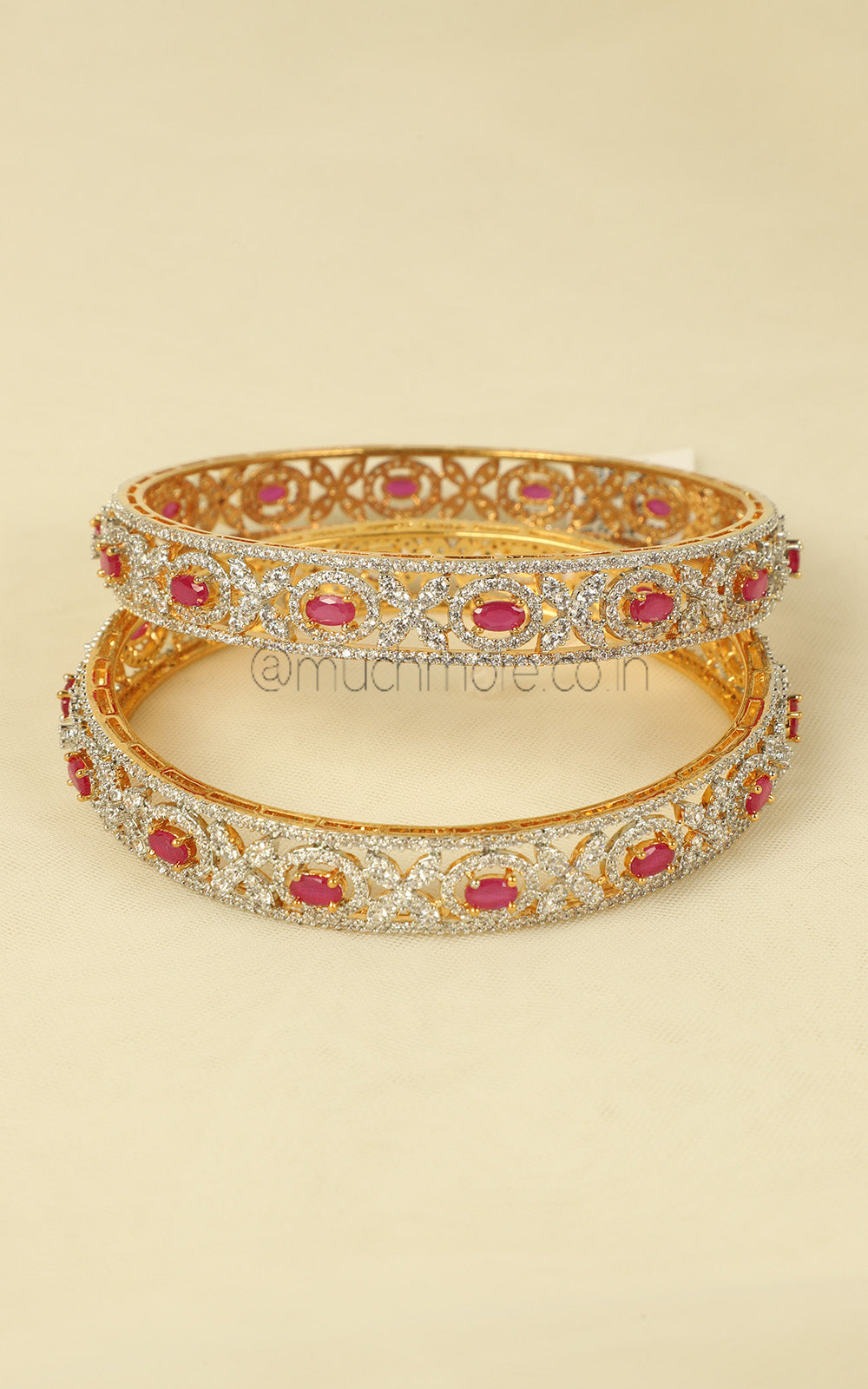 Gold Polish Ruby Finish Artificial Diamond Bangles Online