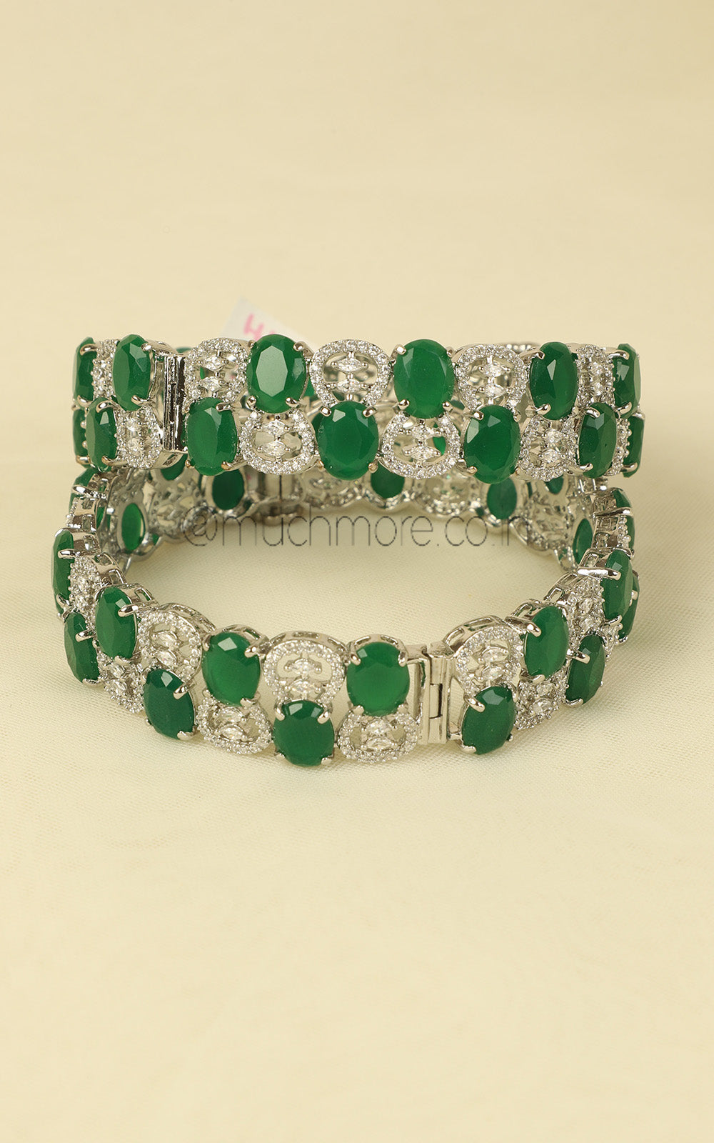 Shop Premium Emerald Green Bridal Look Silver Polish Bangles