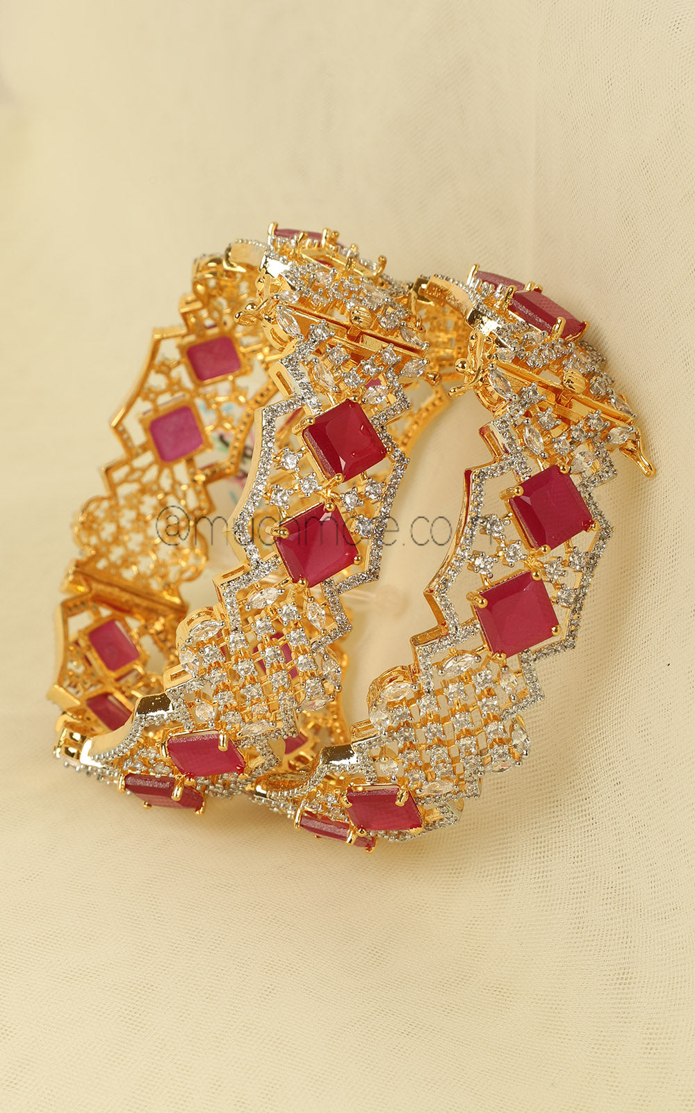 Buy Authentic AD Zircon Gold Polish Ruby Bangles