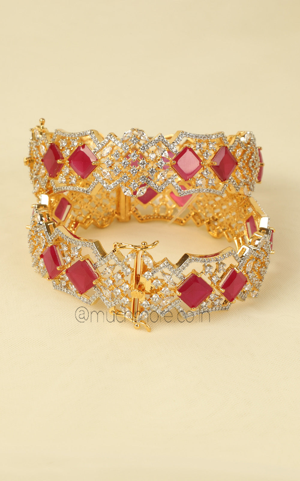 Buy Authentic AD Zircon Gold Polish Ruby Bangles