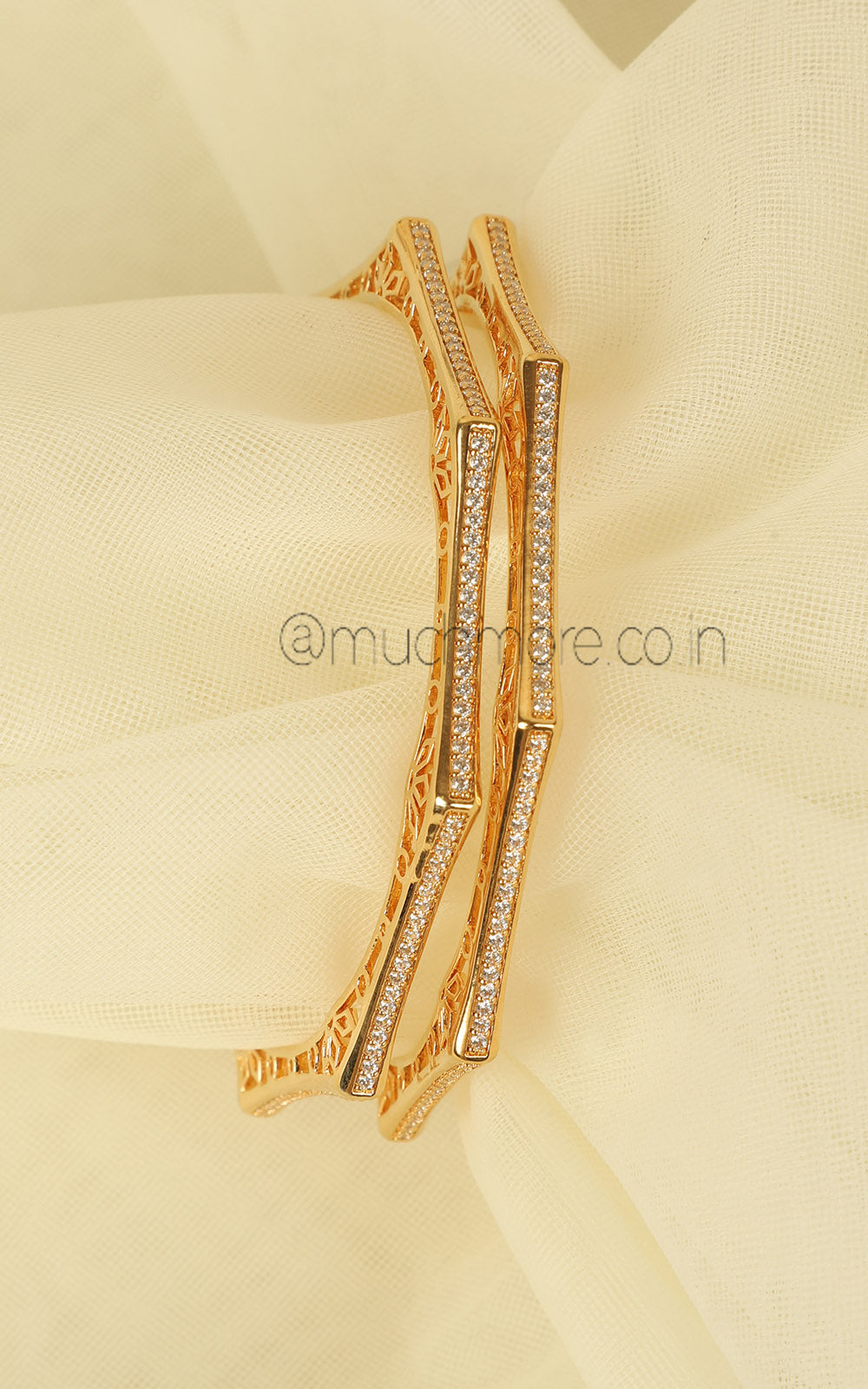 Octagon Shape  Jali Work Gold Polish Zircon Bangle Set