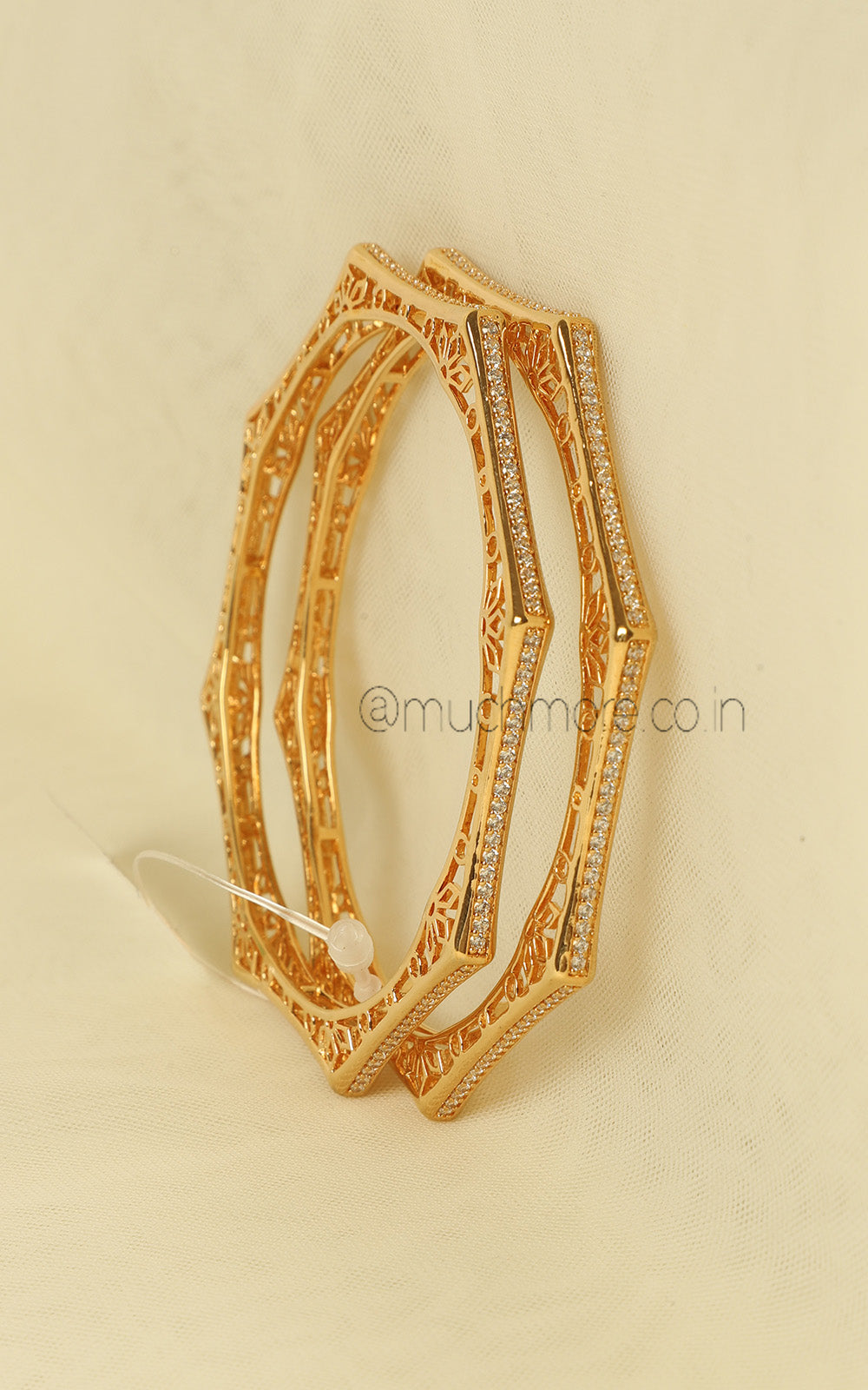 Octagon Shape  Jali Work Gold Polish Zircon Bangle Set