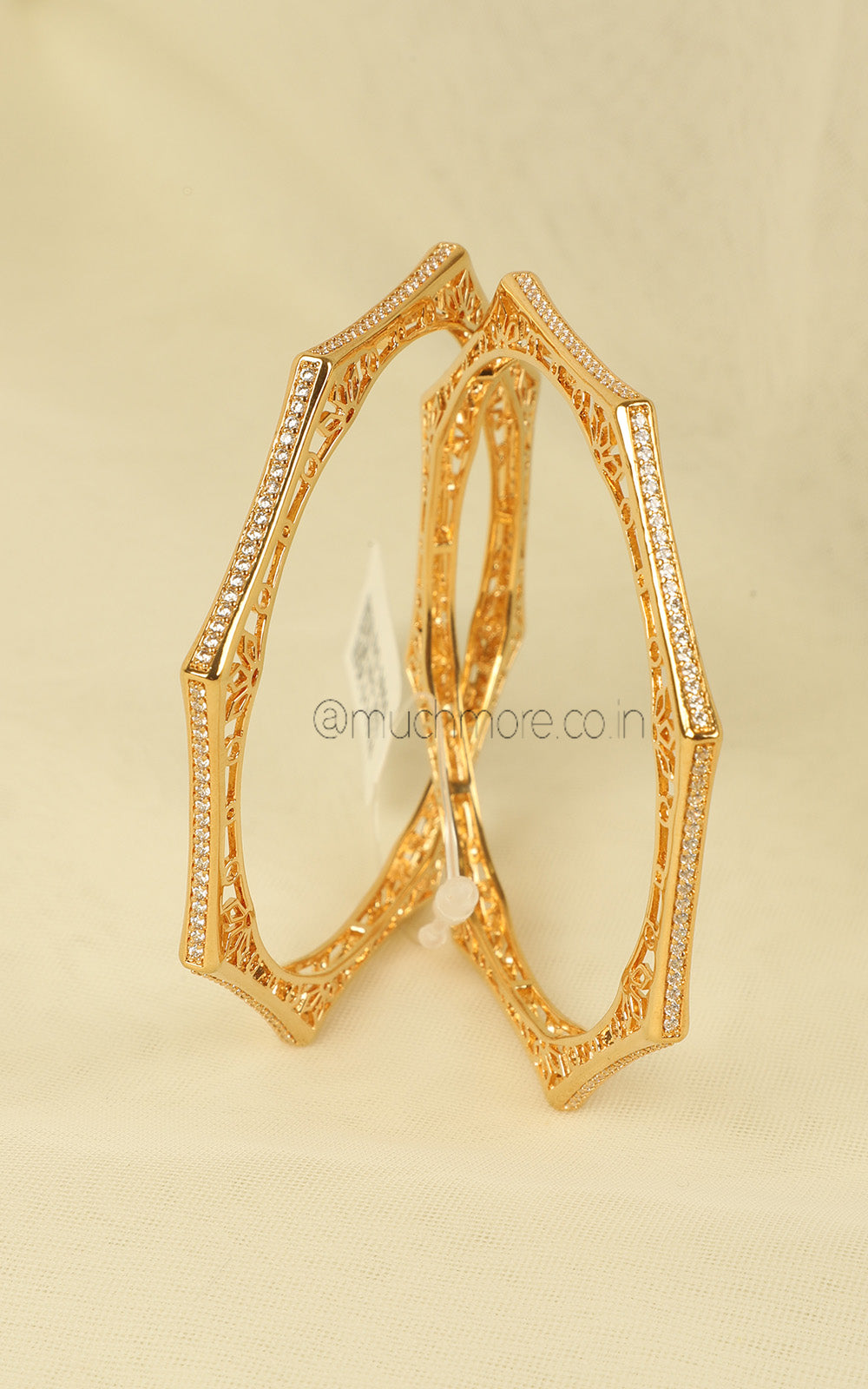 Octagon Shape  Jali Work Gold Polish Zircon Bangle Set