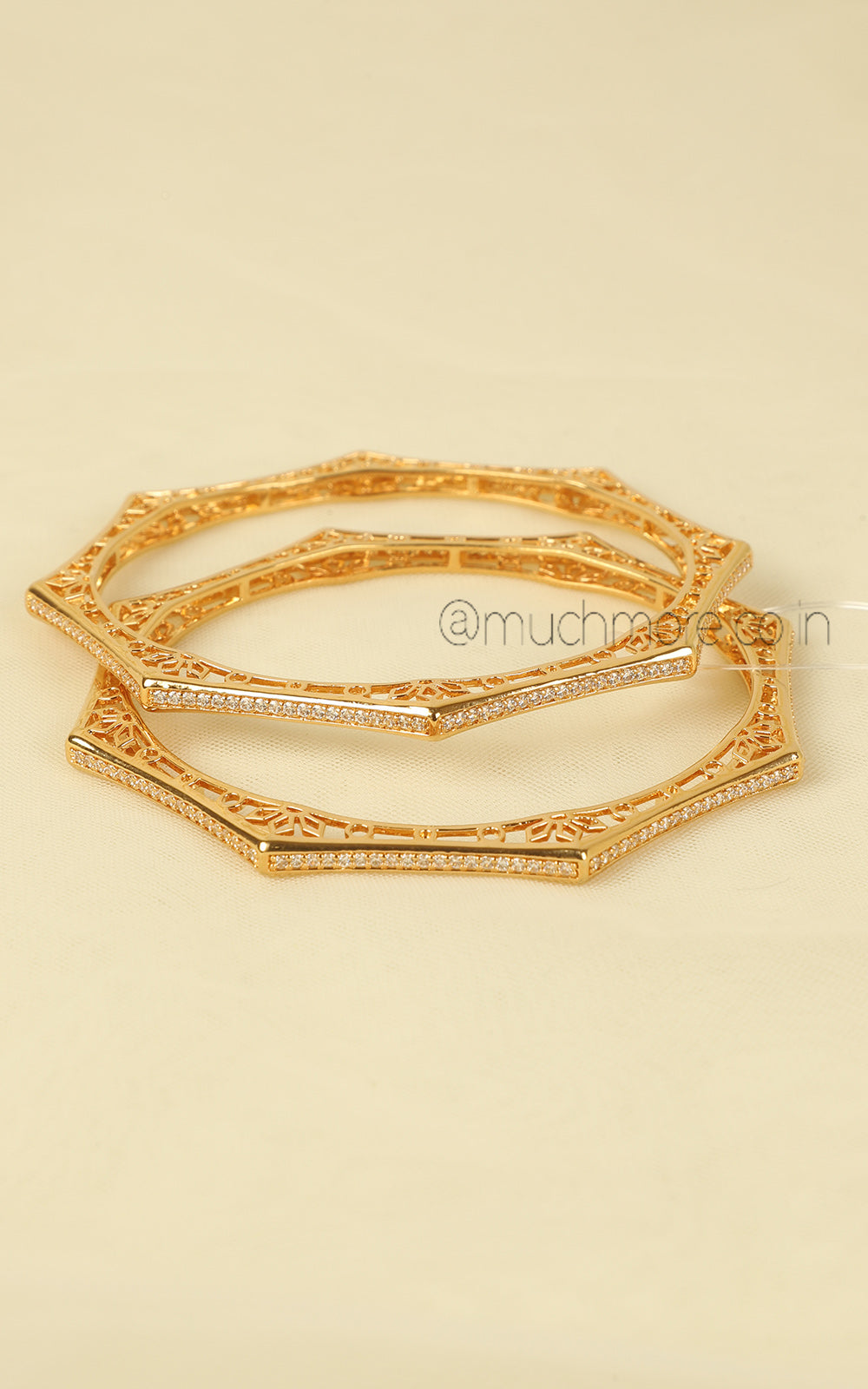 Octagon Shape  Jali Work Gold Polish Zircon Bangle Set
