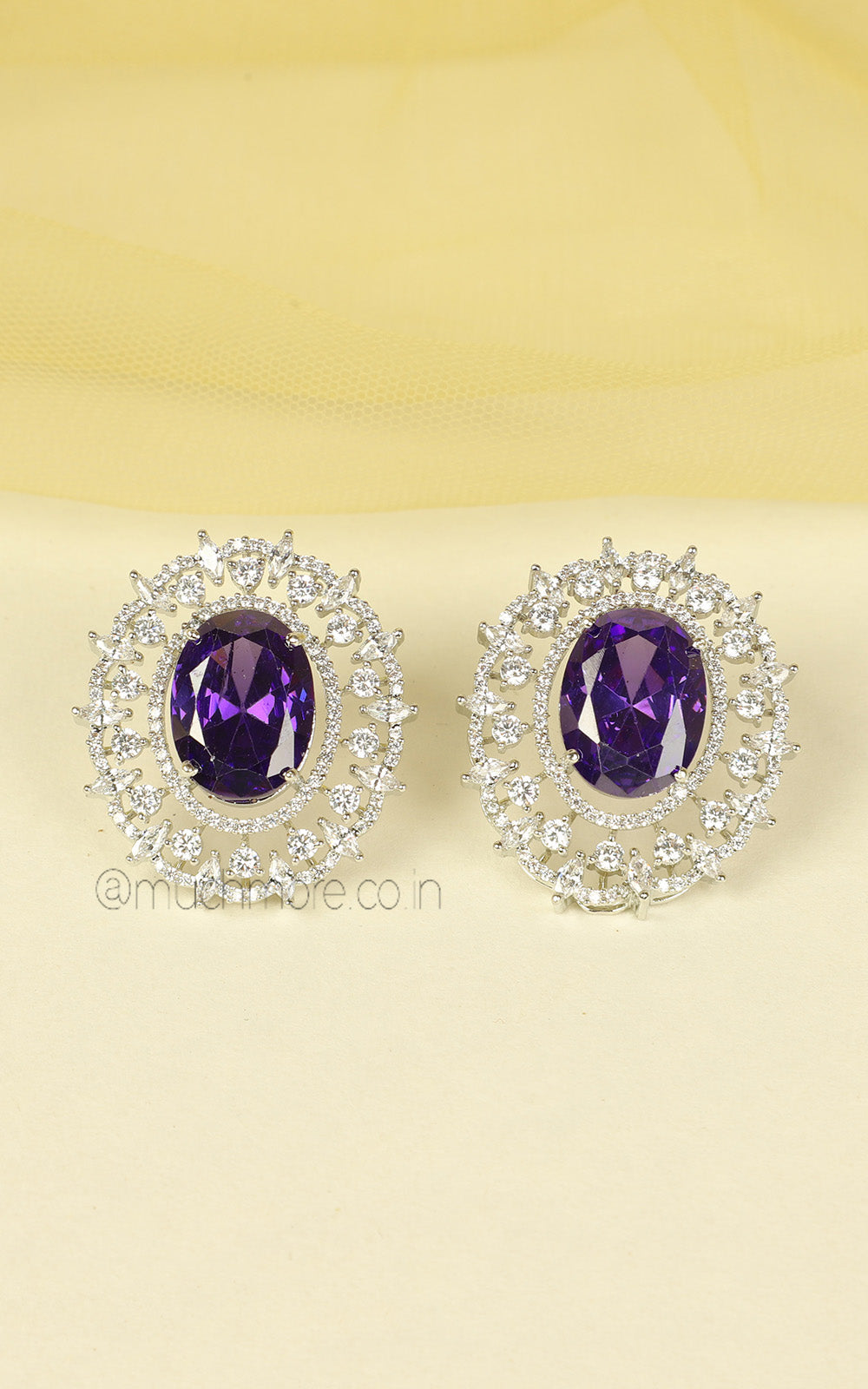Silver Polish Amethyst Studded Zircon Pendant Set