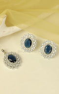 Sapphire Blue With White Diamond Oval Pendant Set