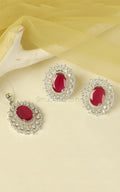 Oval Shaped Ruby And White Diamond Pendant Set