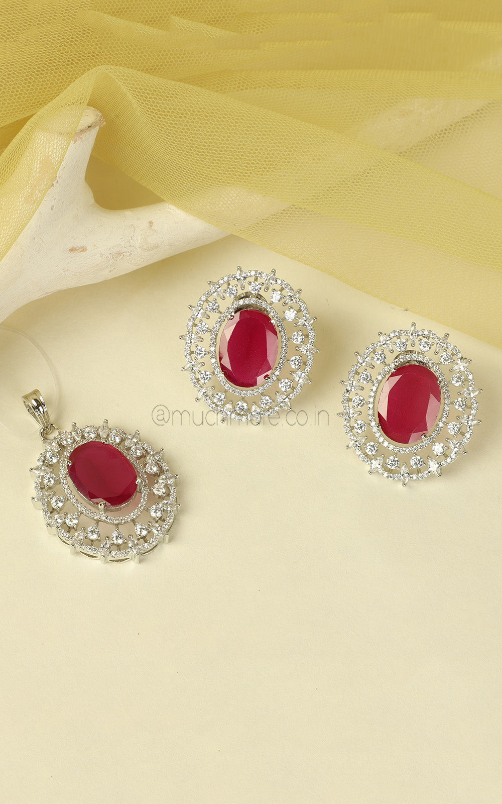 Oval Shaped Ruby And White Diamond Pendant Set