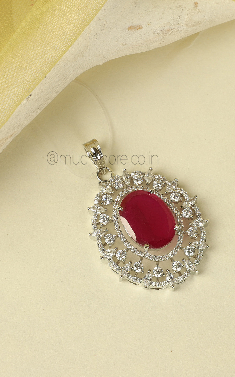 Oval Shaped Ruby And White Diamond Pendant Set