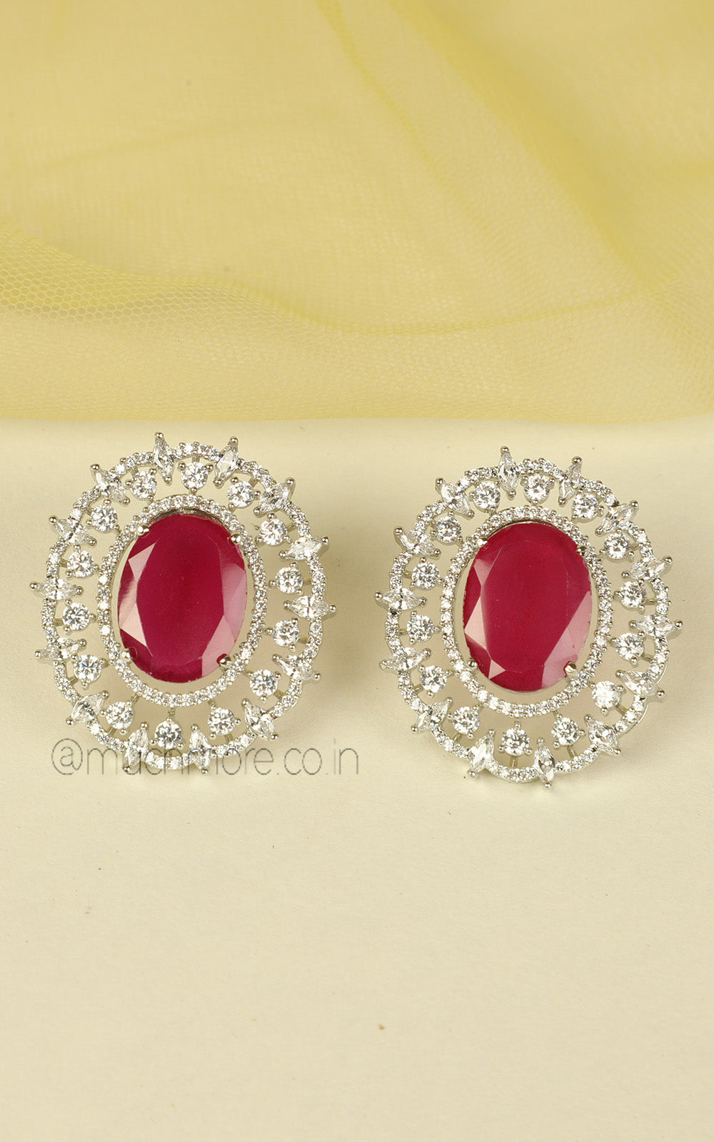 Oval Shaped Ruby And White Diamond Pendant Set