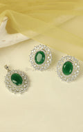Oval Shaped Emerald Green And White Diamond Pendant Set