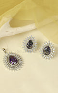Tear Drop Shaped Amethyst Silver Polish Pendant In AD