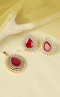 Tear Drop Shaped Sapphire Ruby Gold Polish Pendant In AD
