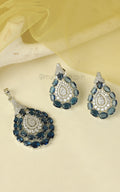 White And Sapphire Blue Diamond Pendant In Silver Polish
