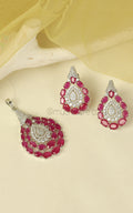 Ruby With Silver Polish Diamond Pendant At Low Price