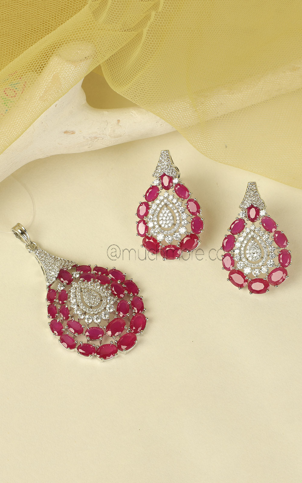 Ruby With Silver Polish Diamond Pendant At Low Price