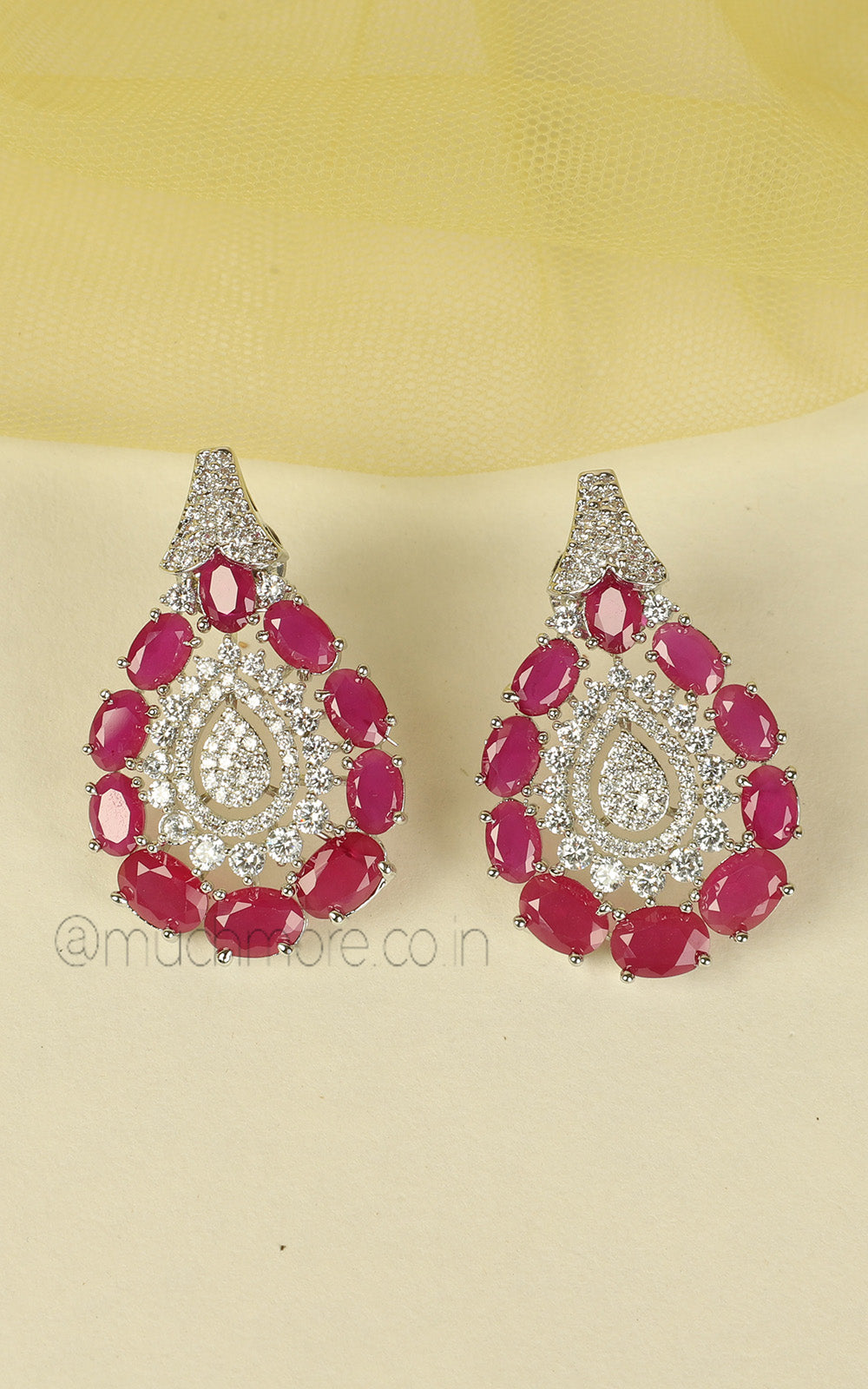 Ruby With Silver Polish Diamond Pendant At Low Price
