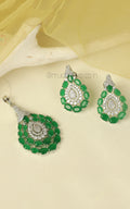 Latest Design Silver With Emerald Green Diamond Pendant Set
