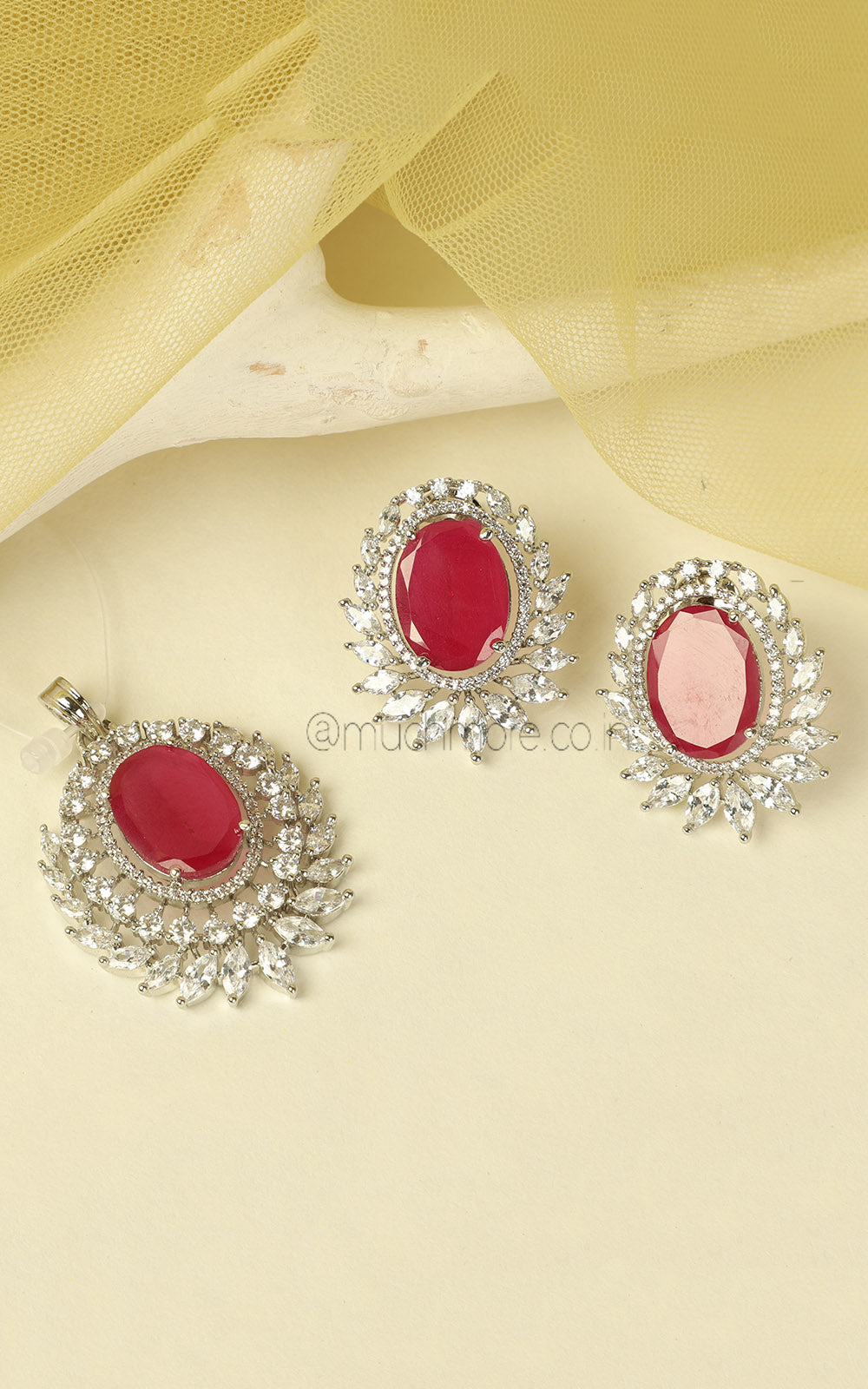 Latest Design Ruby With Silver Polish Pendant In Diamond