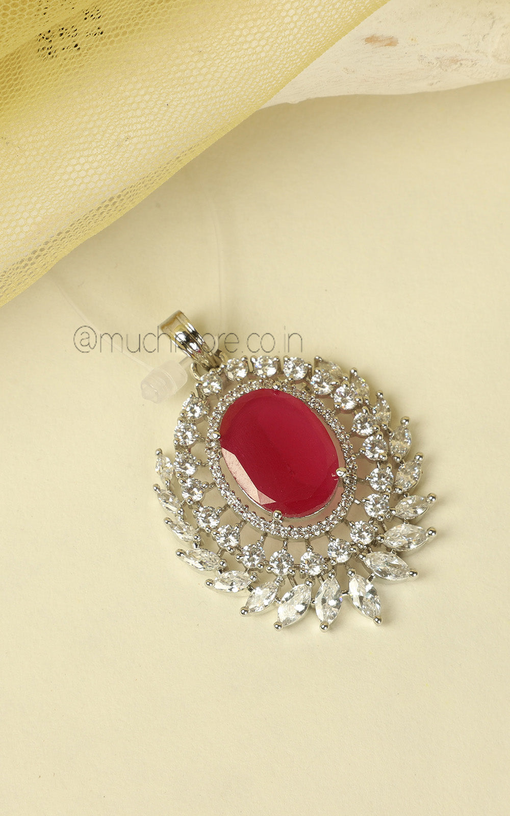 Latest Design Ruby With Silver Polish Pendant In Diamond