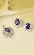 Amethyst Diamond Studded With White Diamonds Pendant Set