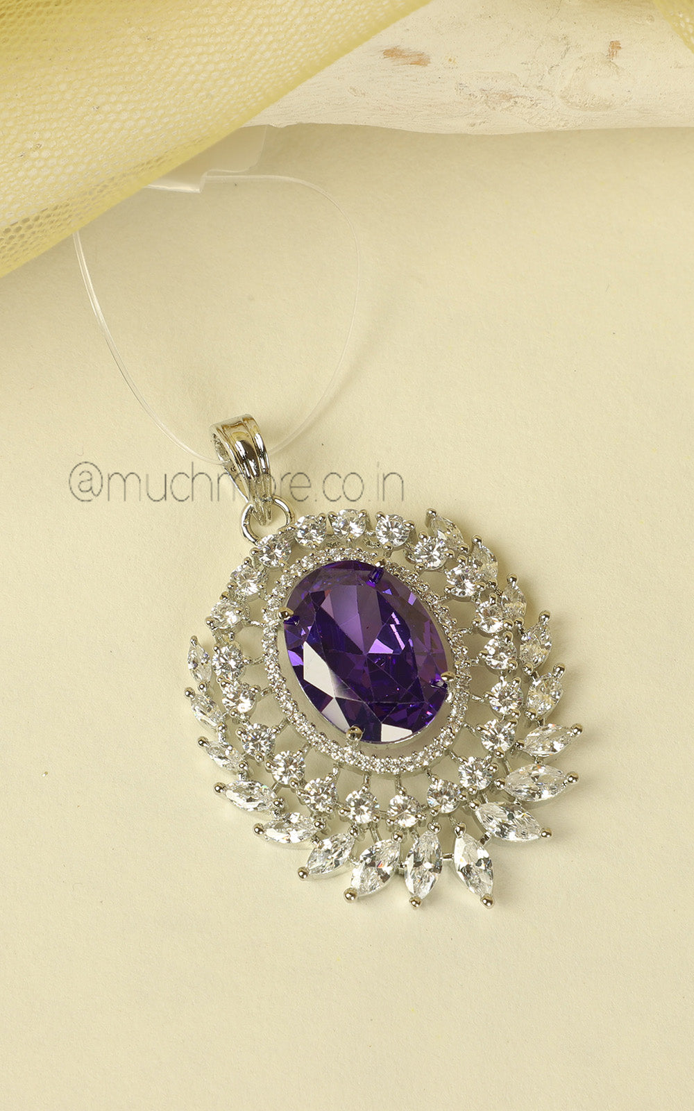 Amethyst Diamond Studded With White Diamonds Pendant Set