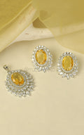 Yellow Diamond Studded With White Diamonds Pendant Set