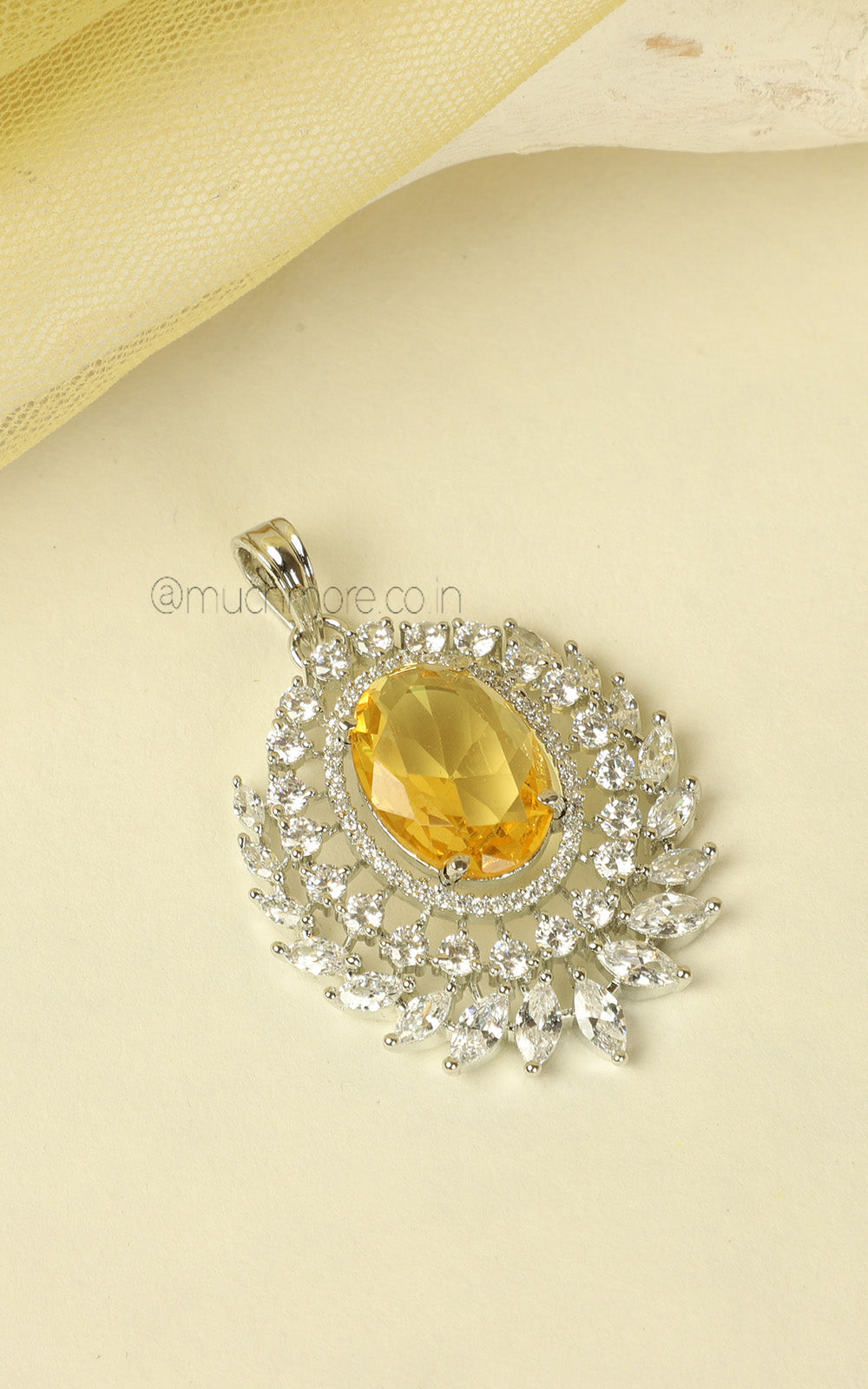 Yellow Diamond Studded With White Diamonds Pendant Set