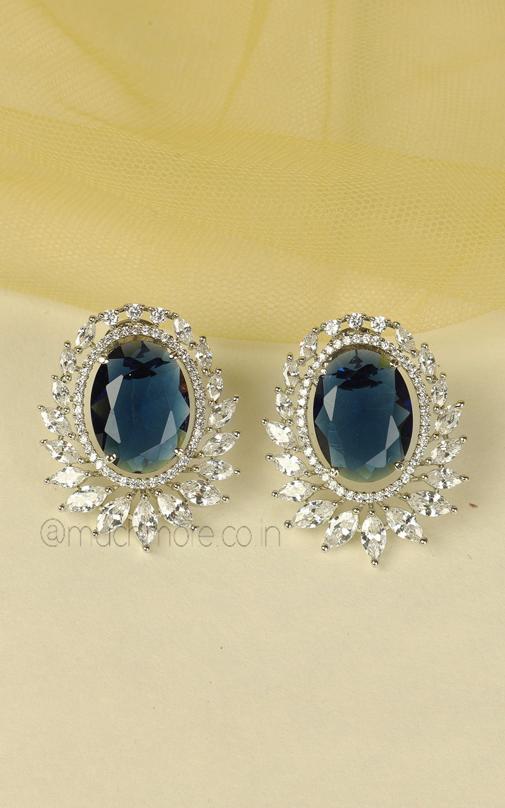 Sapphire Blue American Diamond Pendant Silver Polish For Women