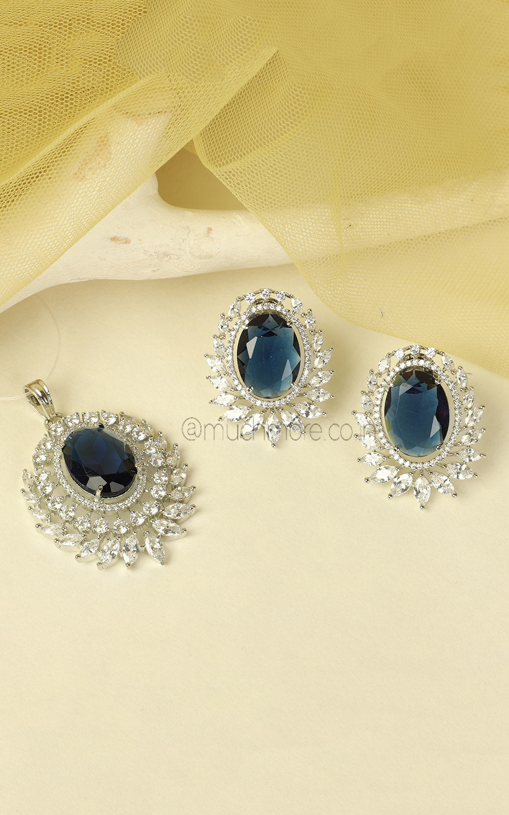 Sapphire Blue American Diamond Pendant Silver Polish For Women