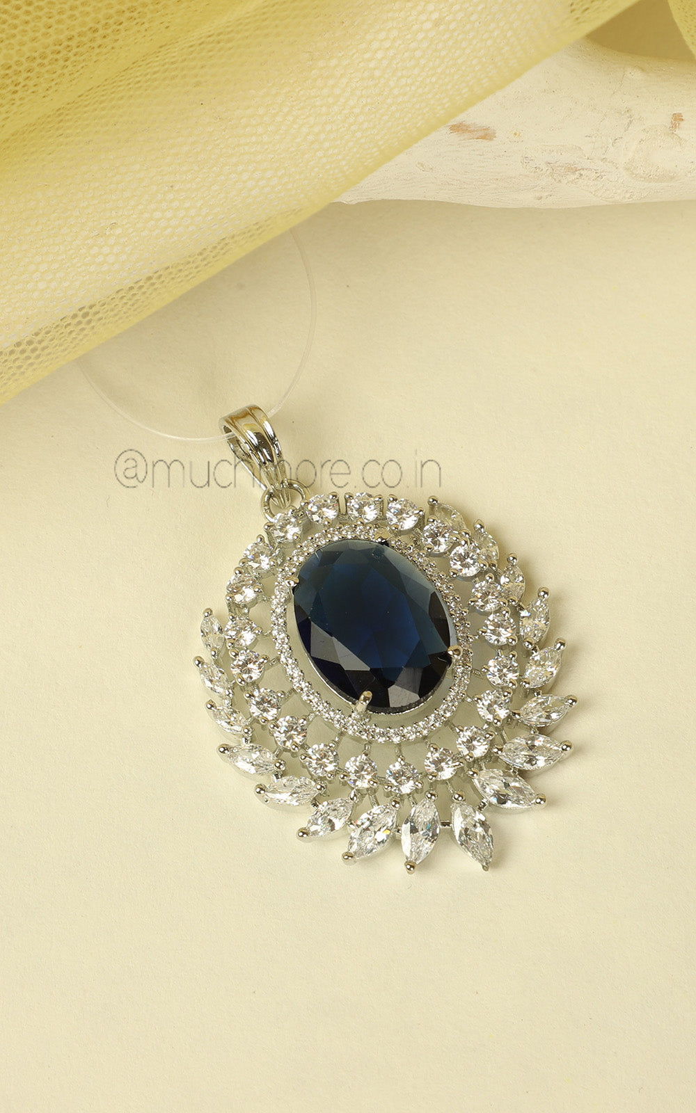 Sapphire Blue American Diamond Pendant Silver Polish For Women