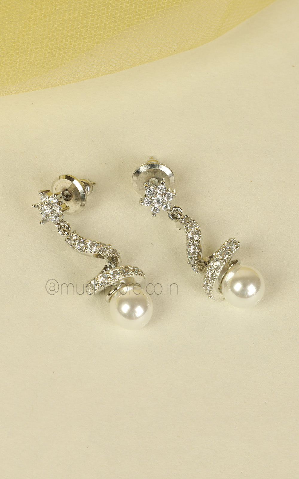 Trendy Silver Polish American Diamond With Pearl Hanging Pendant