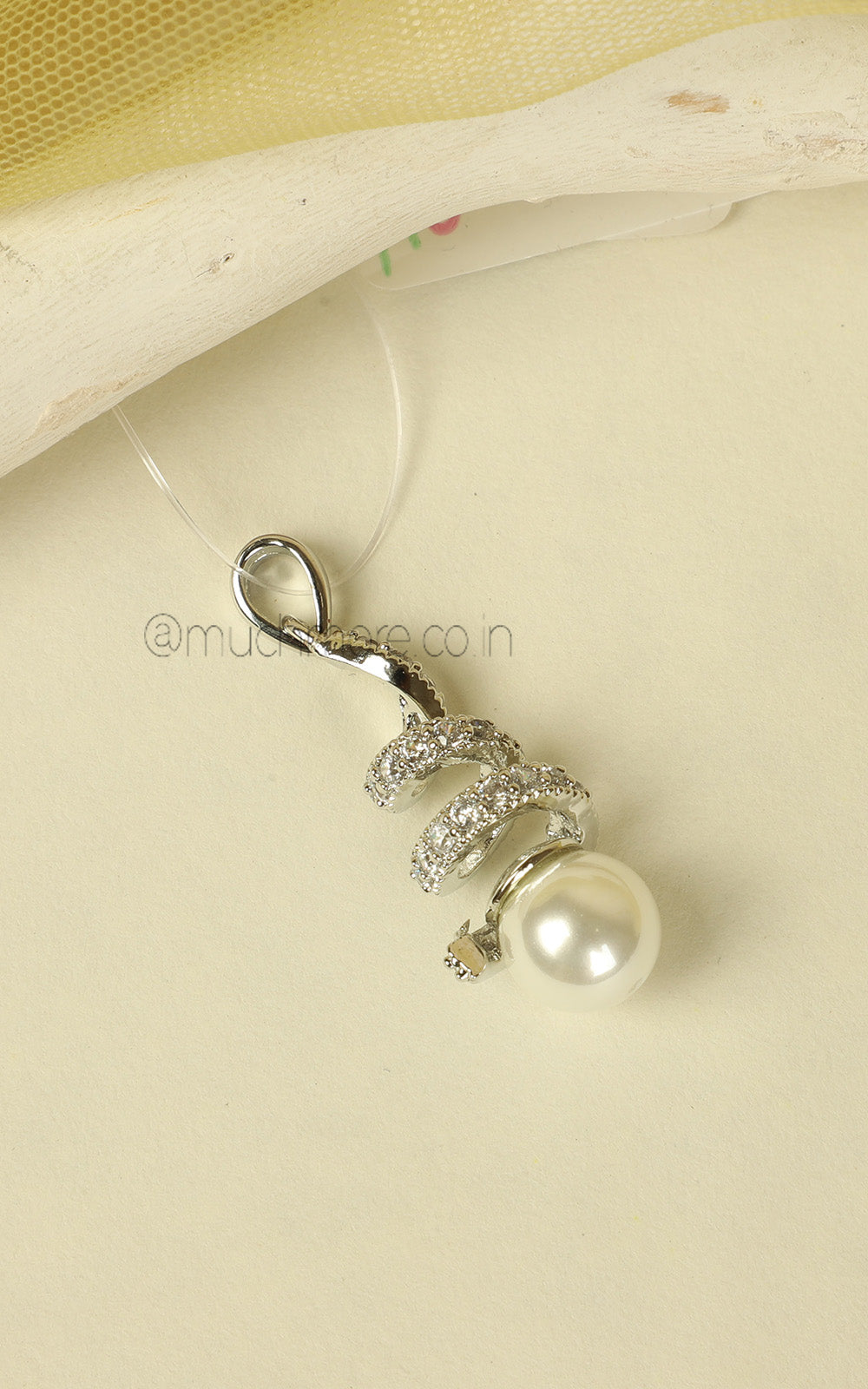 Trendy Silver Polish American Diamond With Pearl Hanging Pendant