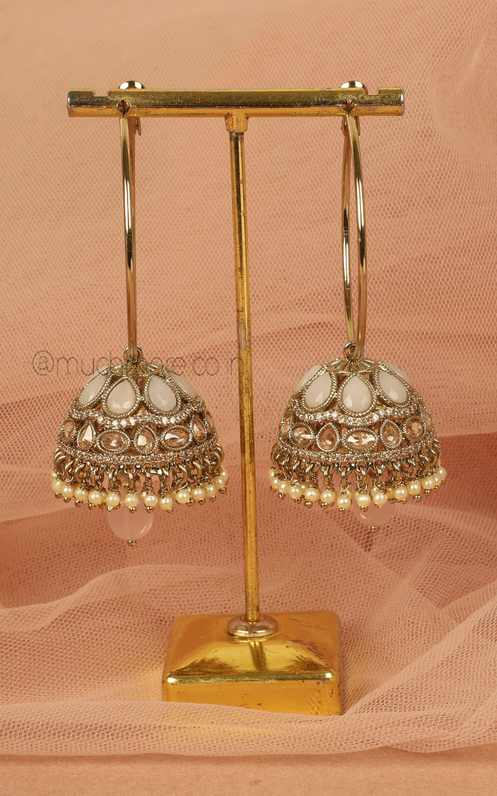 Hoop Style Baby Pink And Champagne Color Jhumka