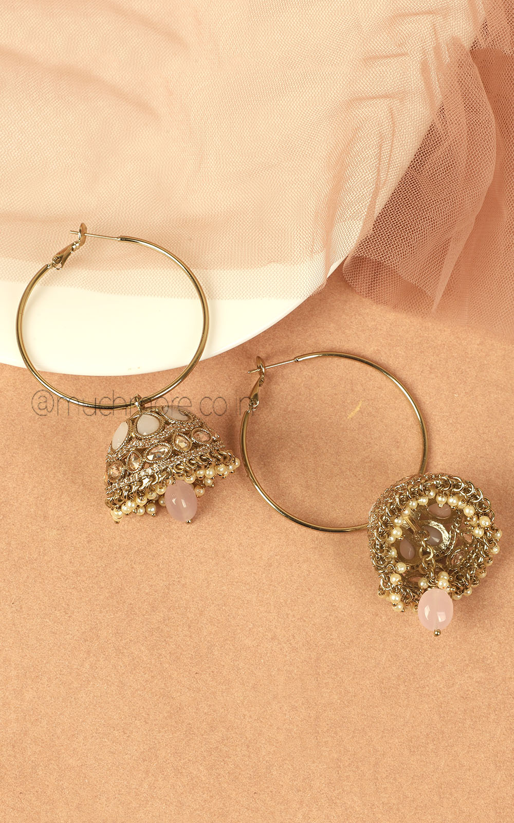 Hoop Style Baby Pink And Champagne Color Jhumka