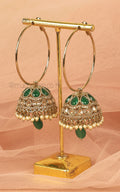 Hoop Style Emerald Green And Champagne Color Jhumka