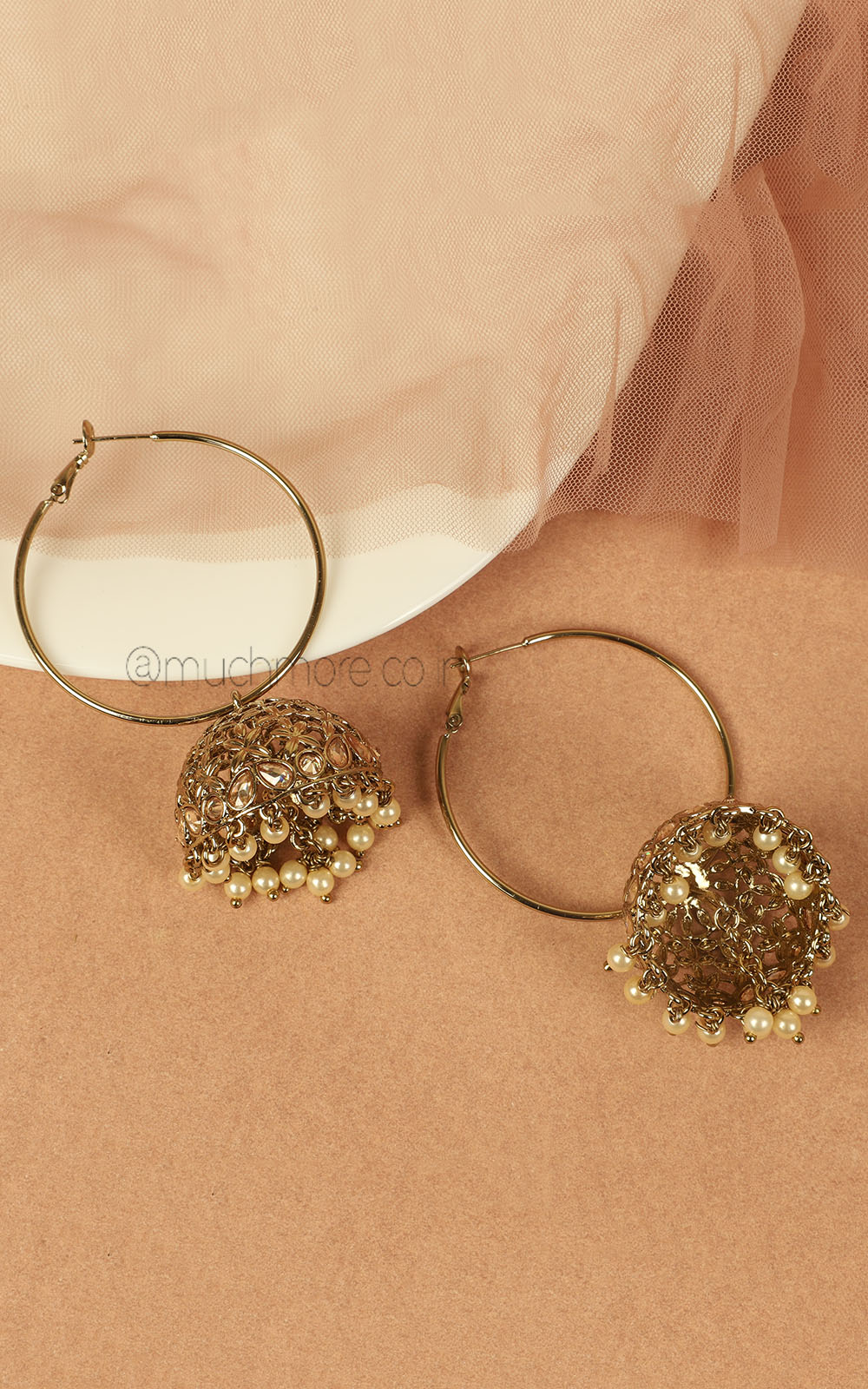 Pearl Drops Antique Gold Polish Hoop With Jhumka Earrings