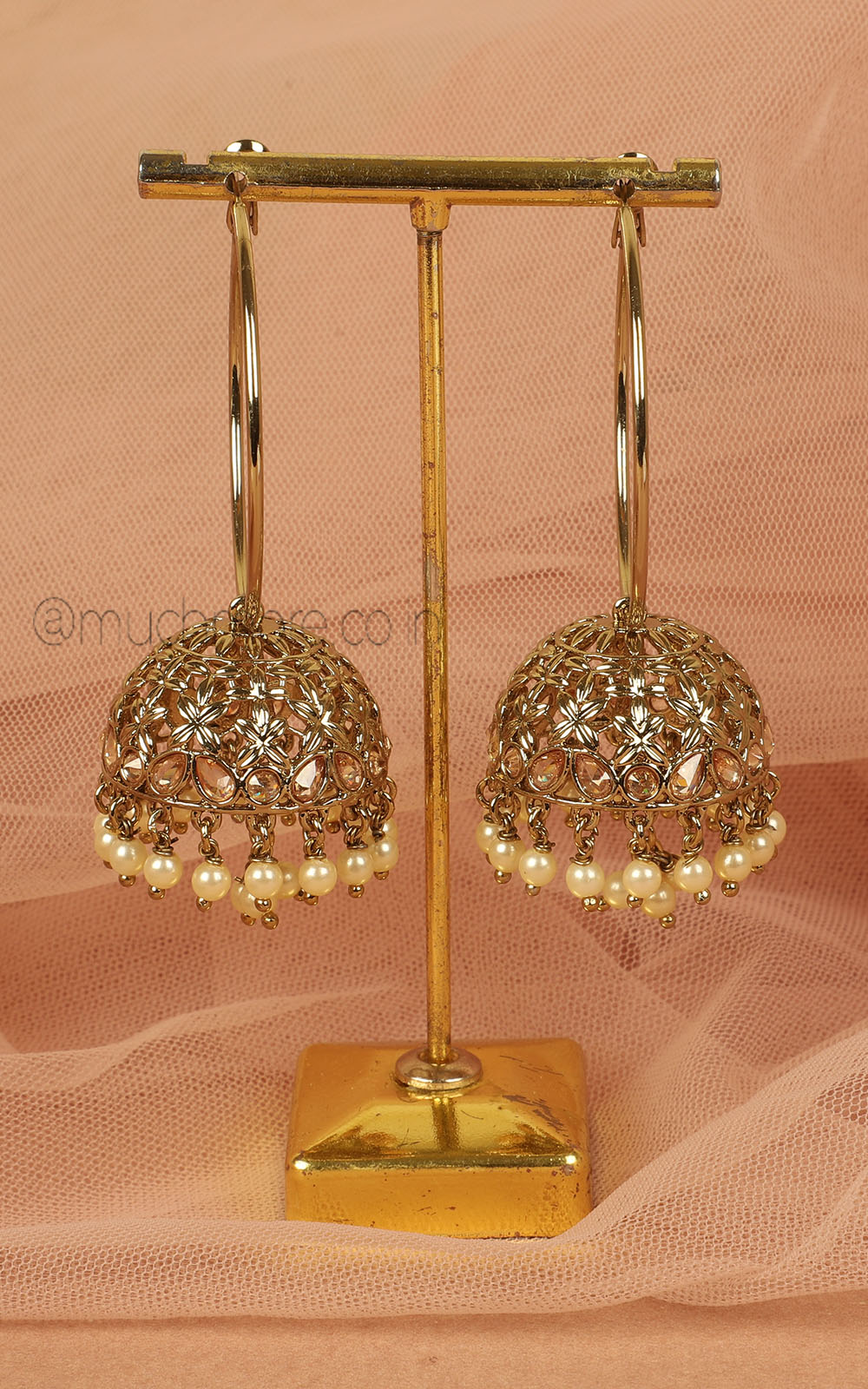 Pearl Drops Antique Gold Polish Hoop With Jhumka Earrings