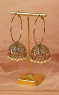 Pearl Drops Antique Gold Polish Hoop With Jhumka Earrings
