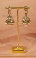Champagne Color Jhumka Earrings With Pearl Drops
